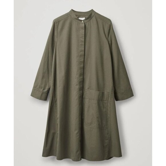 Cos A-Line Shirt Dress with Large Pocket, Taupe, Sz 14, Layering, Lagenlook - Picture 1 of 10